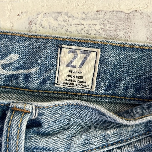 We The Free Womens 27 Distressed High Rise Jeans Light Wash Denim Button Raw Hem - Picture 8 of 8